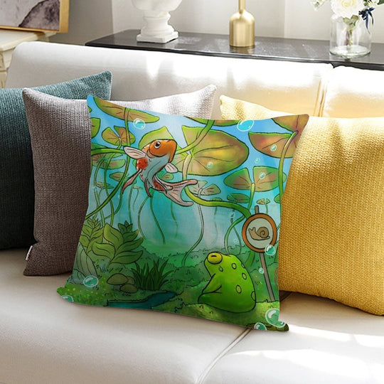 Peaceful Underwater Lilypads with Frog And Koi Fish Art Soft Multiple Sizes Throw Pillow