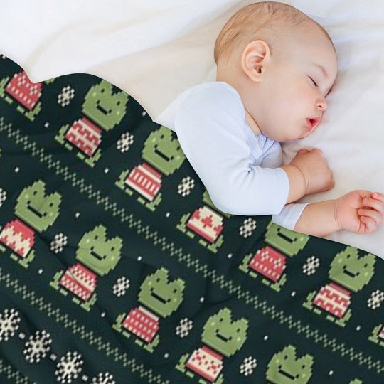 Frogs In Sweaters (Dark) Eco-conscious Throw Blanket