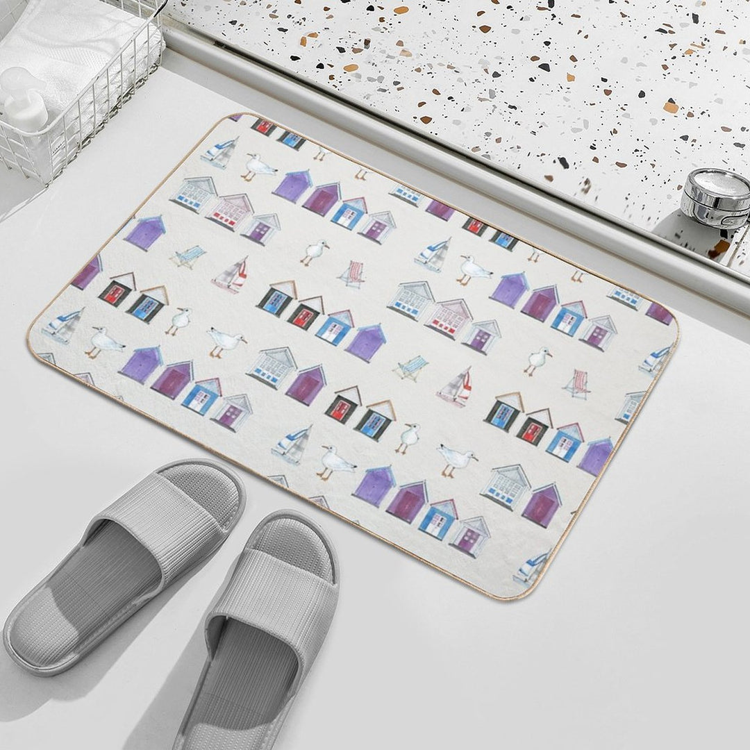 Beach Huts, Bournemouth - on Grey - Watercolour Pattern by Cecca Designs  High-Traffic Bath Mat