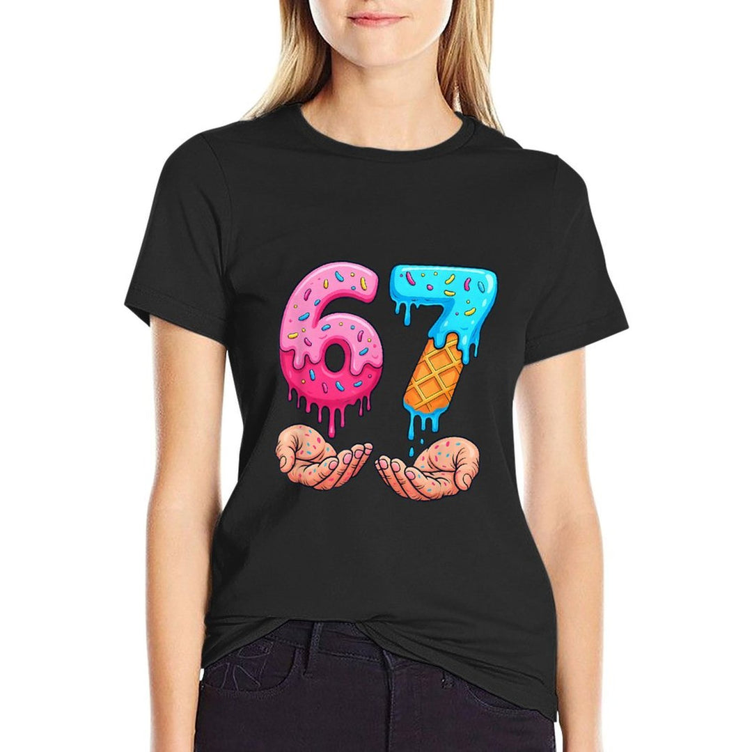 Six Seven Ice Cream Drip Kids Youth Funny 67 Hands Meme 6 7  Fade-proof Color T-Shirt