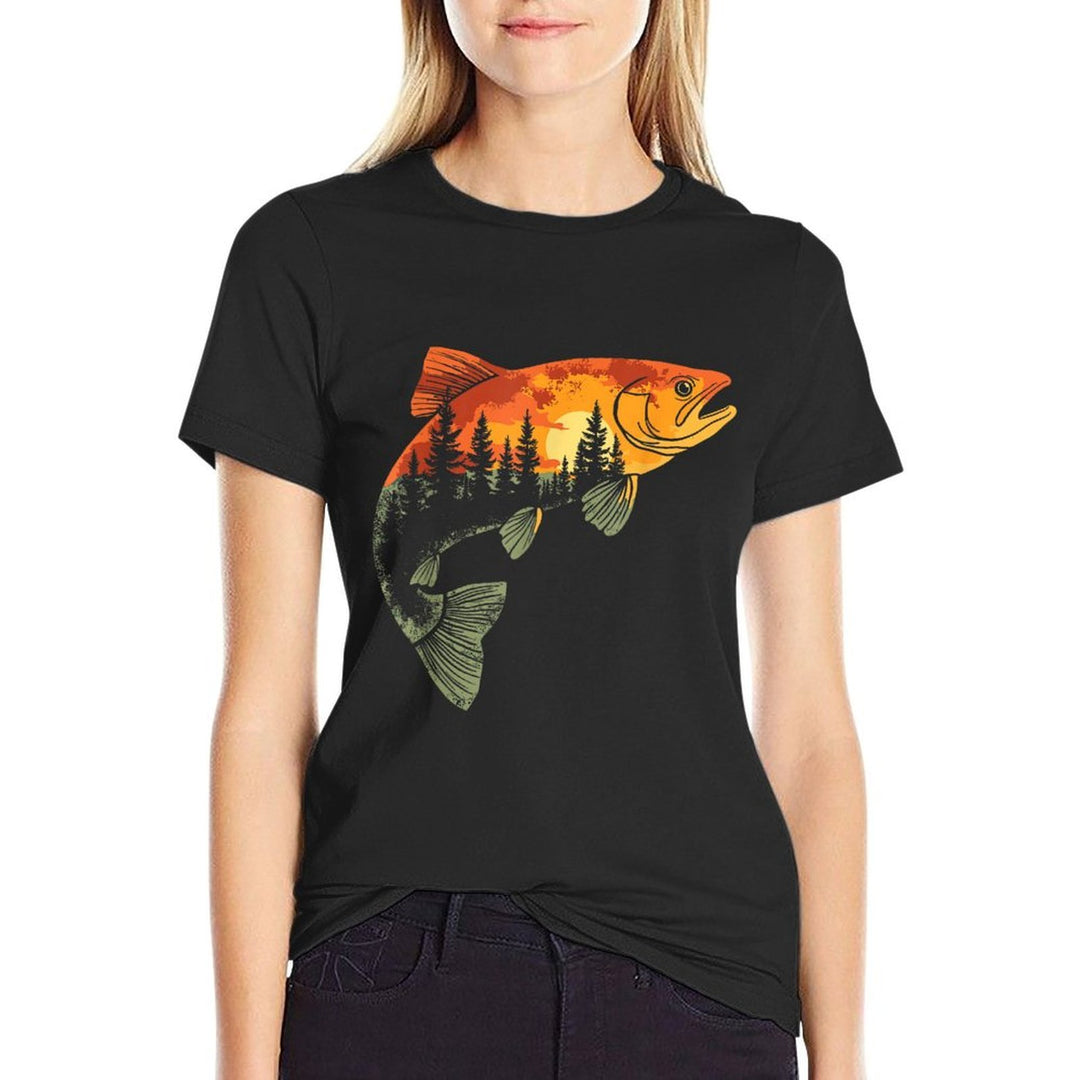 Fishing, Trout, Fly Fishing, Angler Fisherman, Nature Forest  Graphic-printed T-Shirt