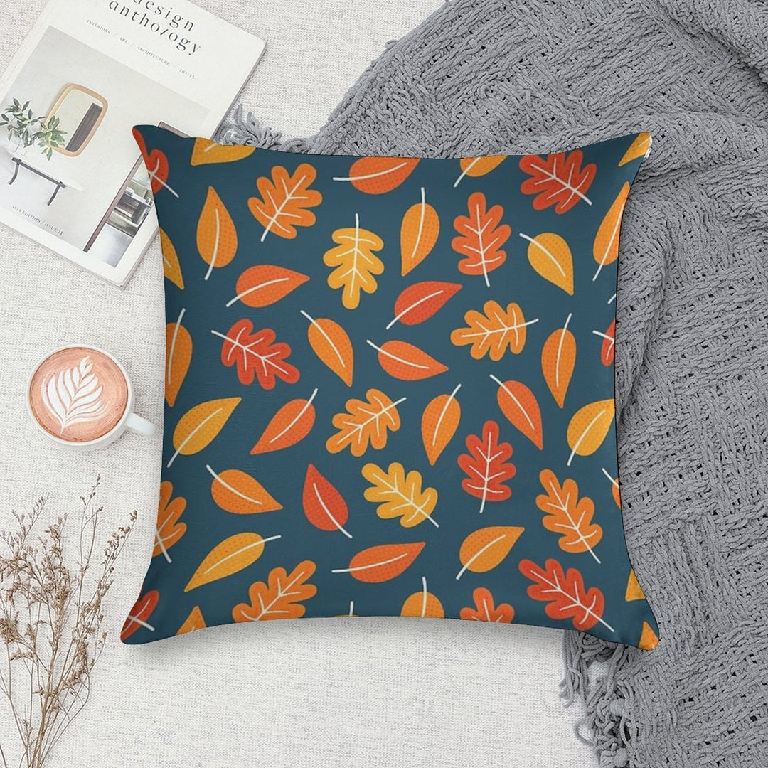 Retro Autumn Leaves on Indigo Blue Soft Ultra-Soft Texture Throw Pillow