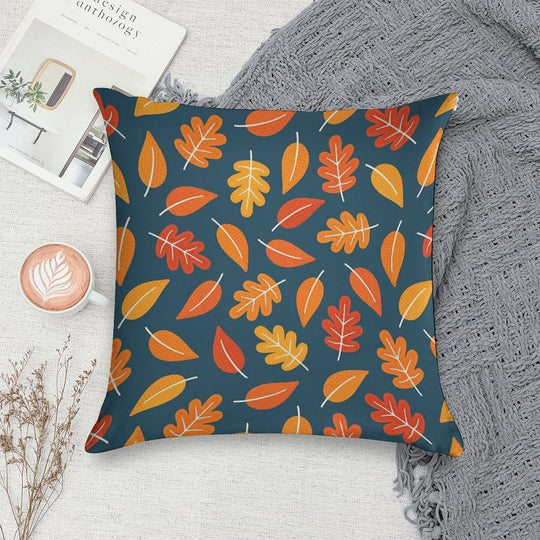 Retro Autumn Leaves on Indigo Blue Soft Ultra-Soft Texture Throw Pillow
