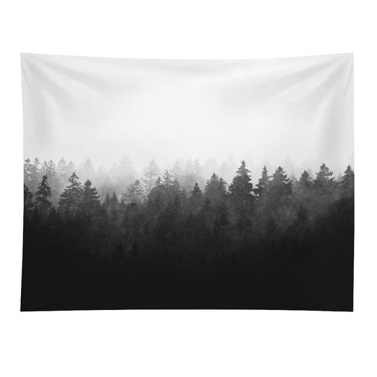 A Wilderness Somewhere  Misty Romantasy Fairytale Ghostwood Forest With Cascadia Trees Covered In Magic Light And Fog Tapestry