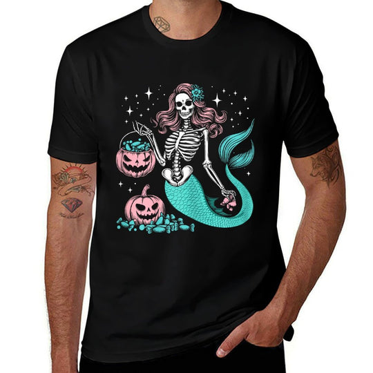 Halloween Mermaid Funny Skeleton  Tagless Design T-Shirt