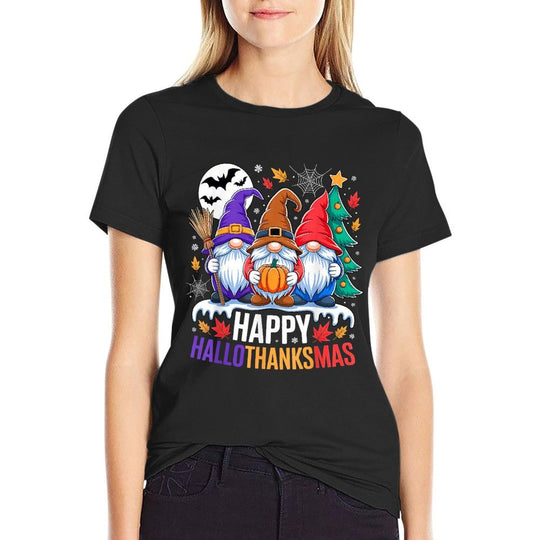Happy Hallothanksmas Gnomes Lover Halloween Merry Christmas  Relaxed-fit T-Shirt