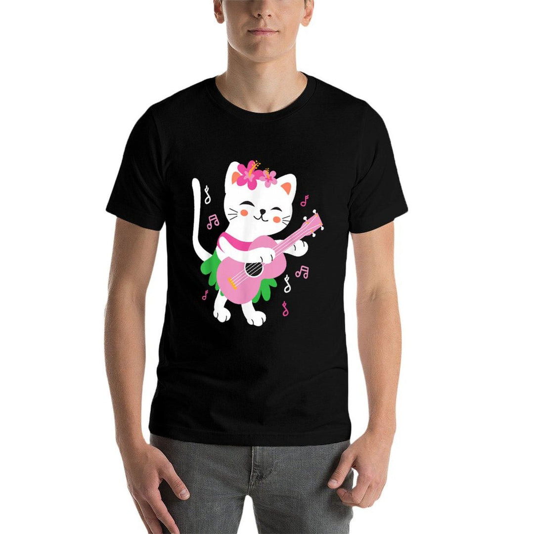 Kids Cat Playing Ukulele Player Hawaiian Musician  Relaxed-fit T-Shirt