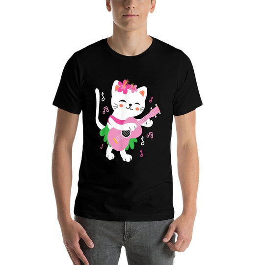 Kids Cat Playing Ukulele Player Hawaiian Musician  Relaxed-fit T-Shirt