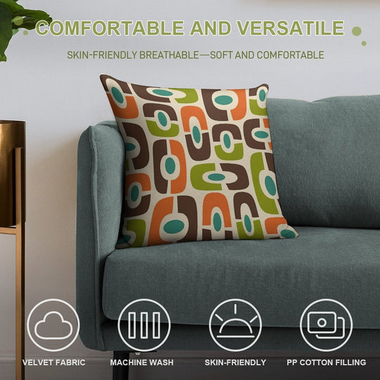 Mid Century Modern Cosmic Abstract Brown Blue Green Orange And Beige Soft Bedroom Essential Throw Pillow