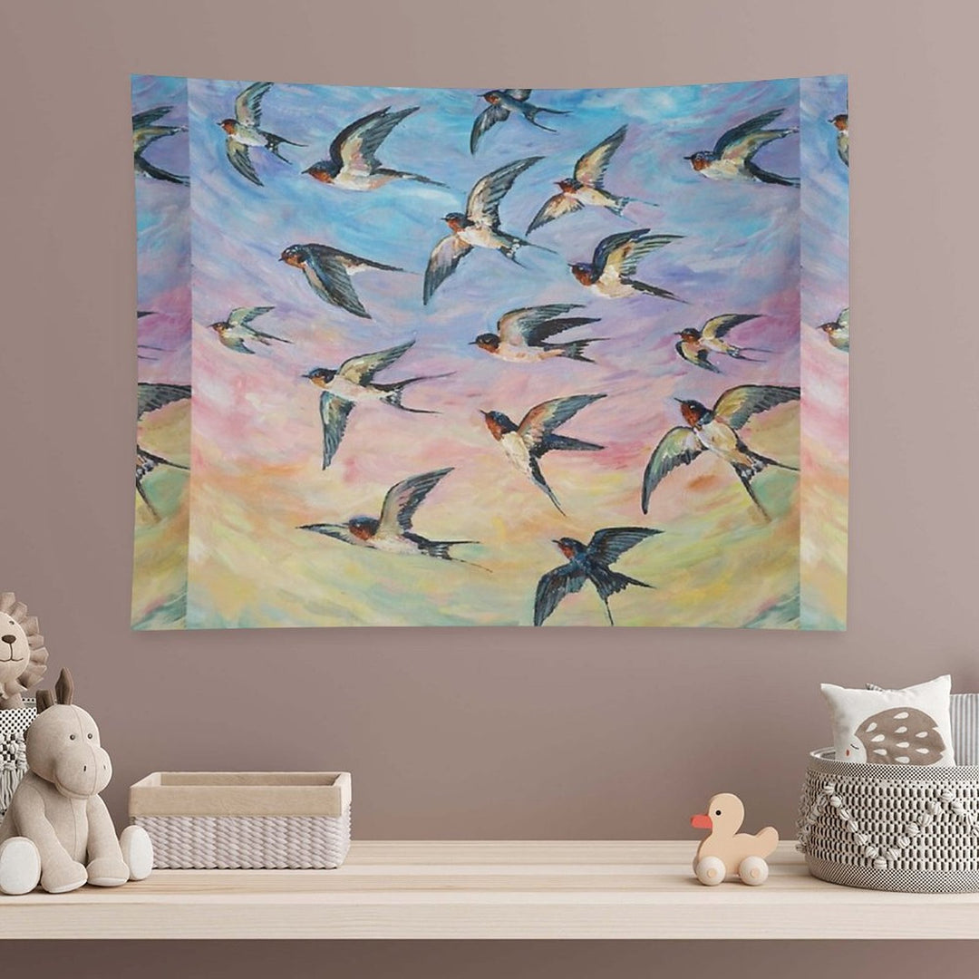 Barn Swallows Acrylic Painting Tapestry