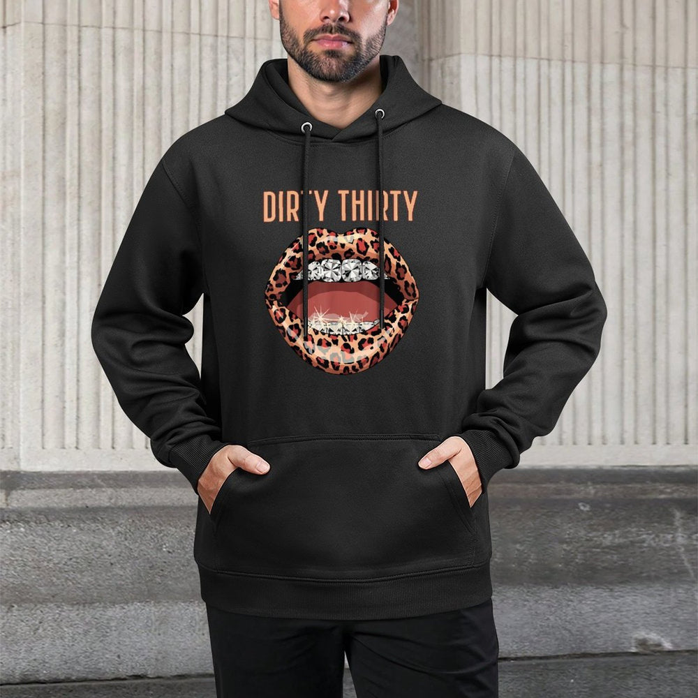 Dirty Thirty Birthday Lips Leopard 30th Birthday 30 Years Relaxed Fit Hoodie