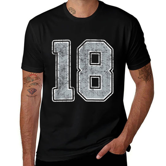 Silver White Number 18 Jersey Player Uniform #18 Comfortable T-Shirt