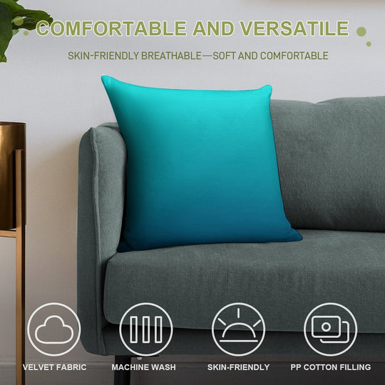 Preppy Summer Beach Teal Blue Turquoise Ombre Soft Gift Ready Throw Pillow