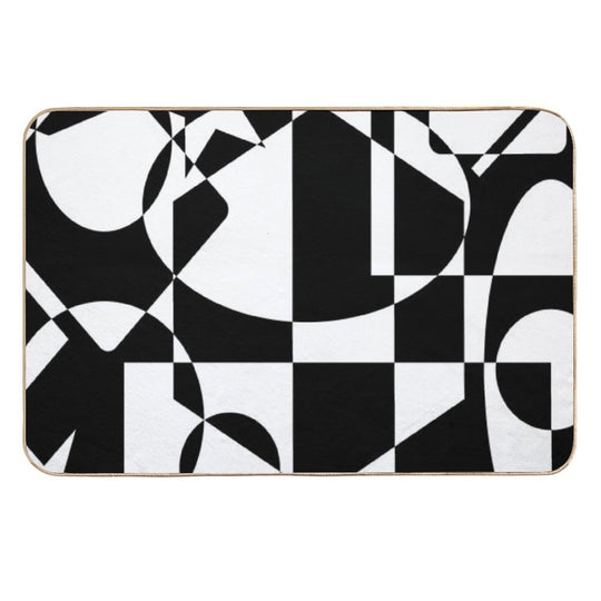 Mid Century Modern Abstract Geometric Shapes - Black White  Easy To Clean Bath Mat