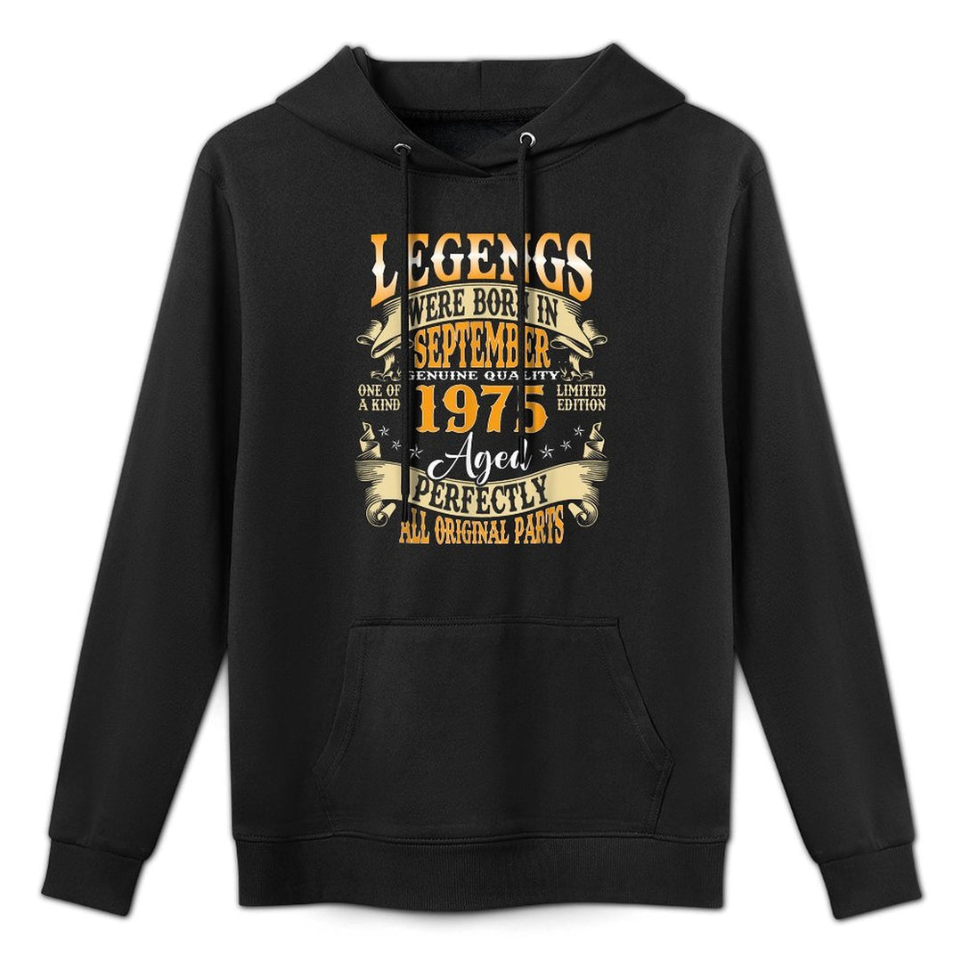 Legend Were Born in September 1975 Vintage 50th Birthday Men Kangaroo Pocket Hoodie